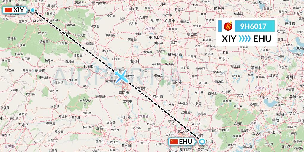 9H6017 Air Changan Flight Map: Xi'an to Wuhan