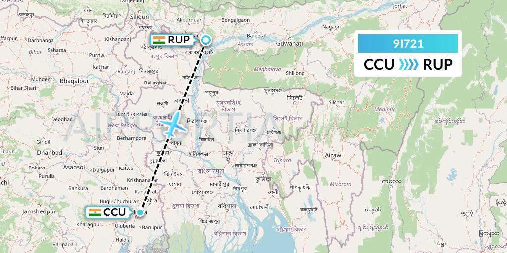9I721 Air India Regional Flight Map: Kolkata to India