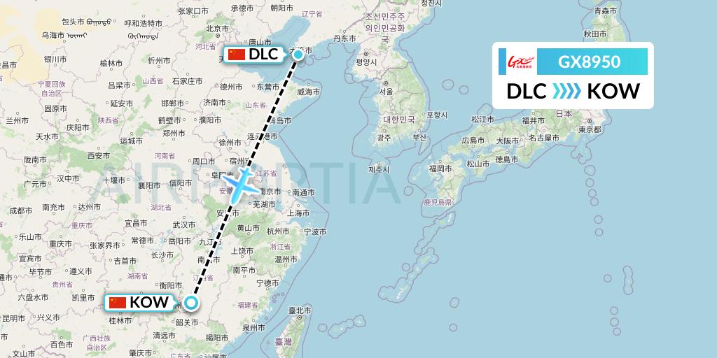 GX8950 GX Airlines Flight Map: Dalian to Ganzhou