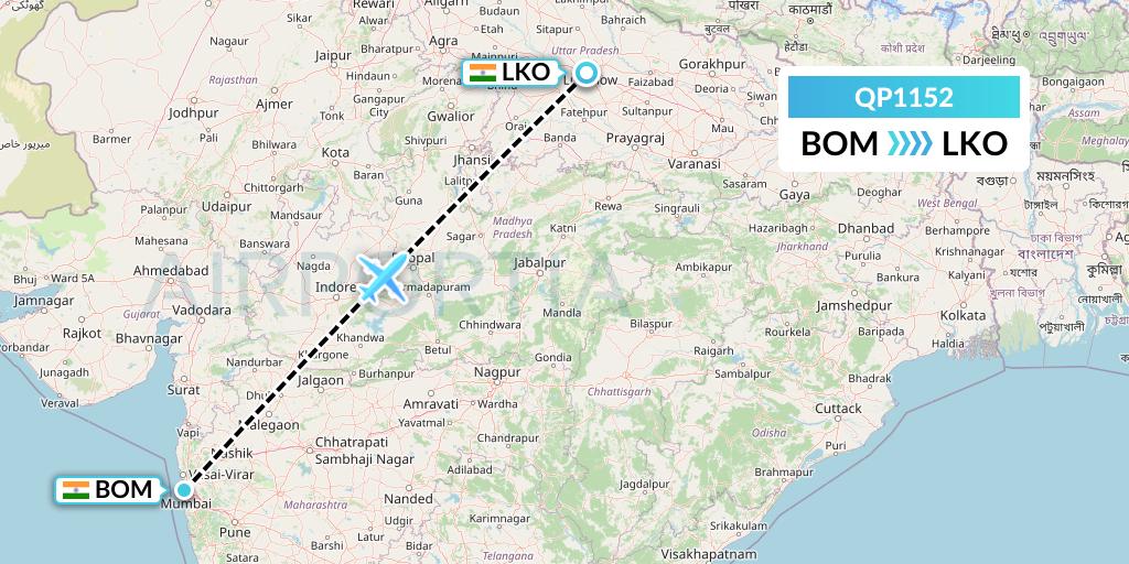 QP1152 Akasa Air Flight Map: Mumbai to Lucknow
