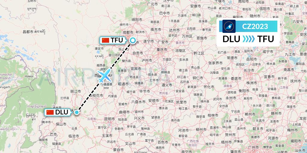 CZ2023 China Southern Airlines Flight Map: Dali to Chengdu
