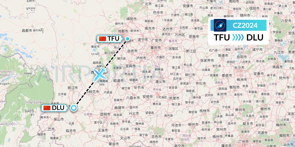 CZ2024 China Southern Airlines Flight Map: Chengdu to Dali