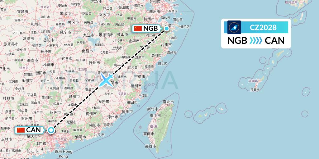 CZ2028 China Southern Airlines Flight Map: Ningbo to Guangzhou
