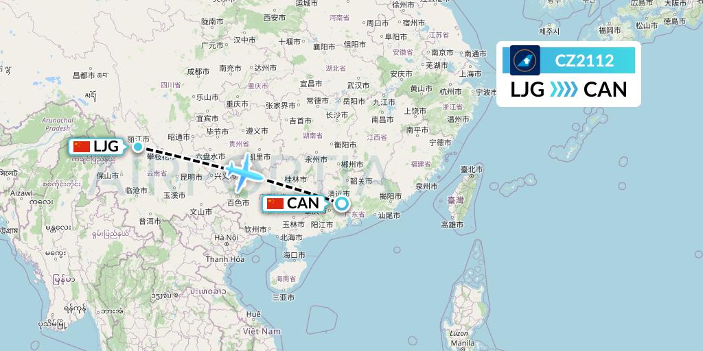 CZ2112 China Southern Airlines Flight Map: Lijiang to Guangzhou