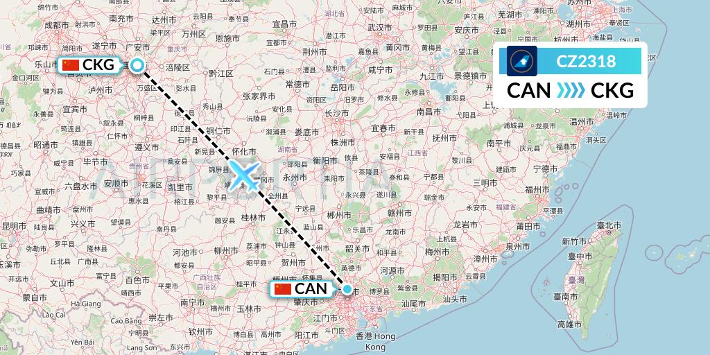 CZ2318 China Southern Airlines Flight Map: Guangzhou to Chongqing