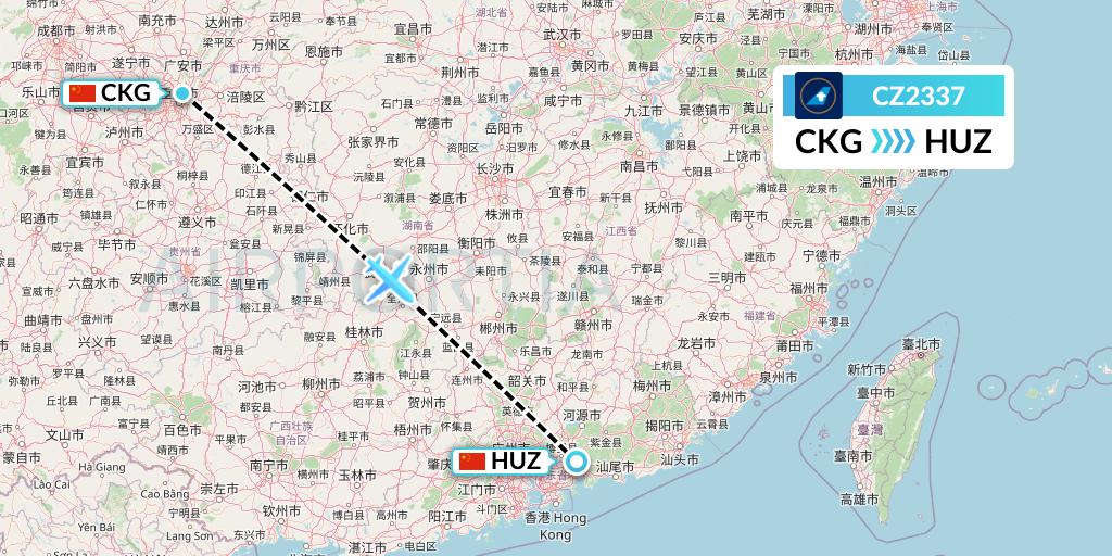 CZ2337 China Southern Airlines Flight Map: Chongqing to Huizhou