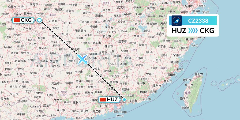 CZ2338 China Southern Airlines Flight Map: Huizhou to Chongqing