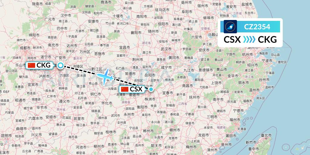 CZ2354 China Southern Airlines Flight Map: Changsha to Chongqing
