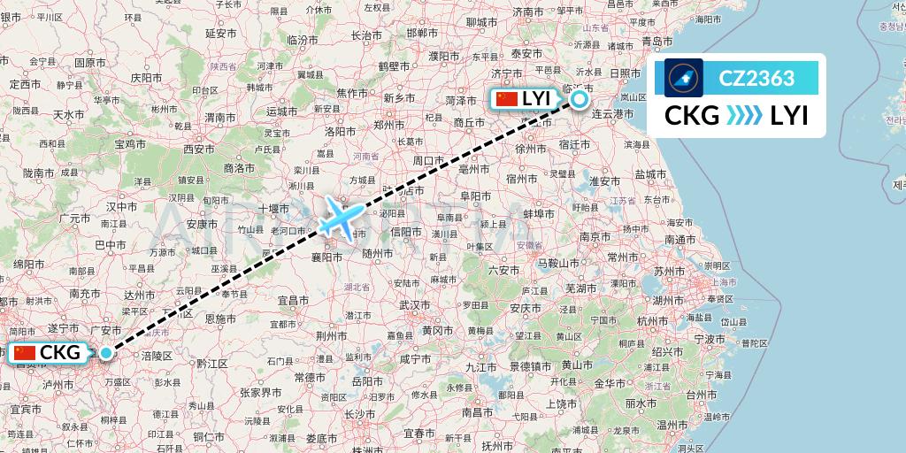 CZ2363 China Southern Airlines Flight Map: Chongqing to Linyi