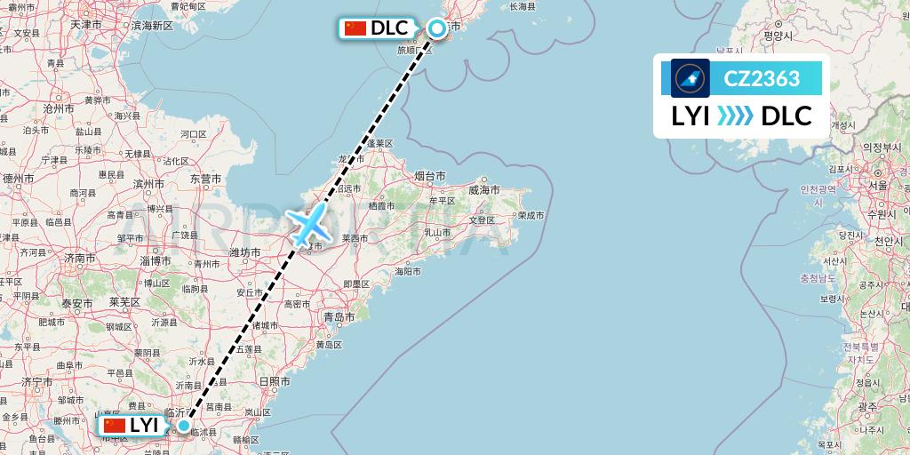 CZ2363 China Southern Airlines Flight Map: Linyi to Dalian
