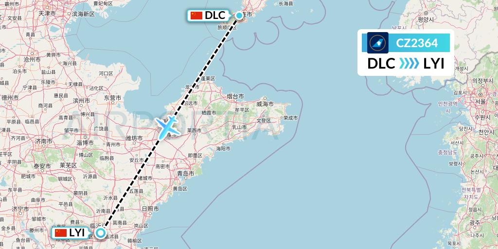 CZ2364 China Southern Airlines Flight Map: Dalian to Linyi