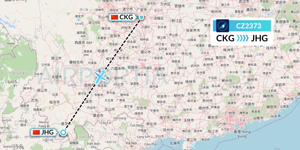 CZ2373 China Southern Airlines Flight Map: Chongqing to Jinghong