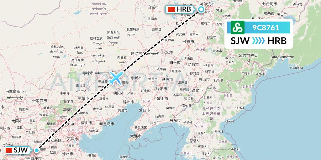 9C8761 Spring Airlines Flight Map: Shijiazhuang to Harbin