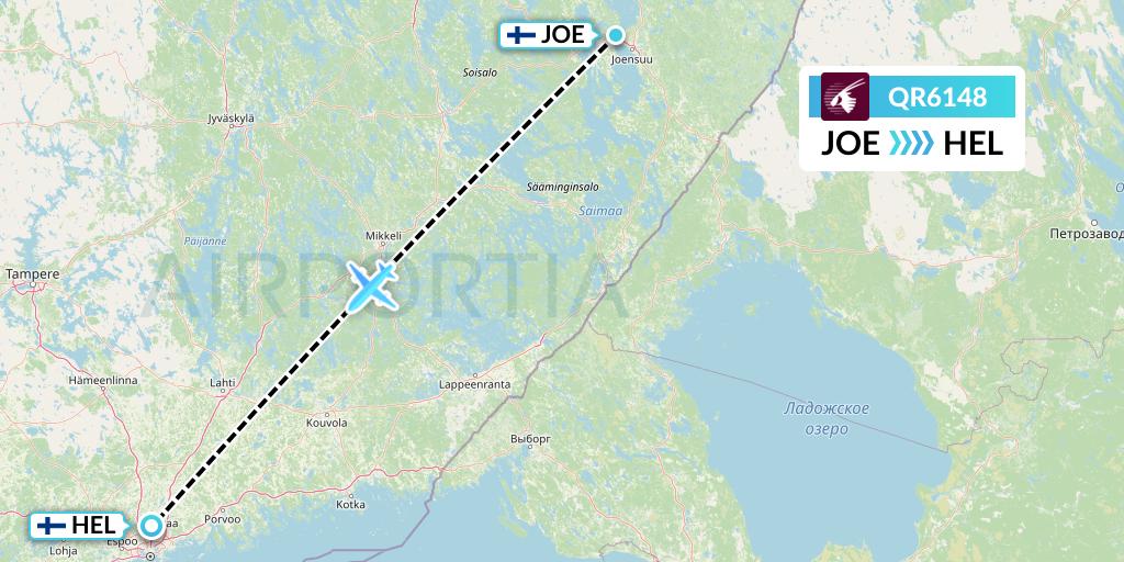 QR6148 Qatar Airways Flight Map: Joensuu to Helsinki