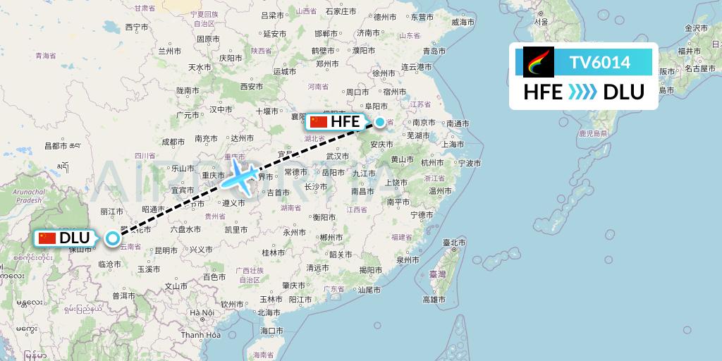 TV6014 Tibet Airlines Flight Map: Hefei to Dali