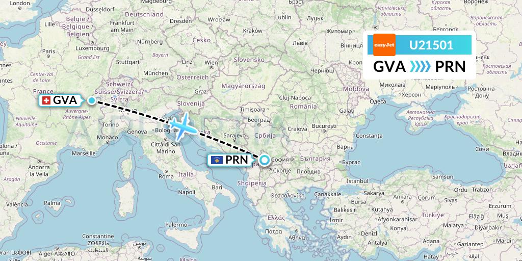 U21501 EasyJet Flight Map: Geneva to Pristina
