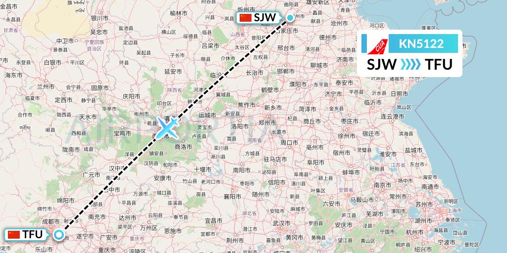 KN5122 China United Airlines Flight Map: Shijiazhuang to Chengdu