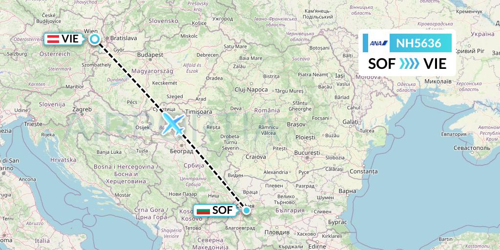 NH5636 All Nippon Airways Flight Map: Sofia to Vienna