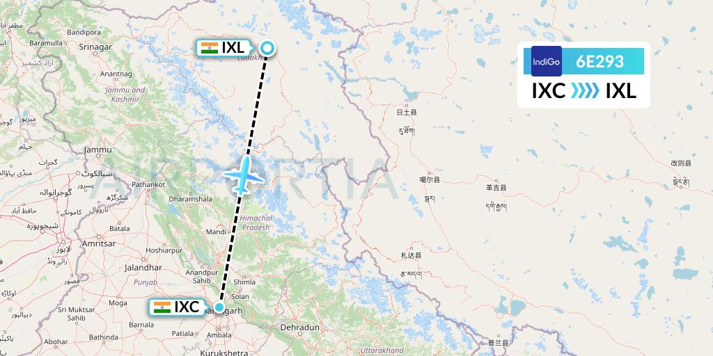 6E293 IndiGo Airlines Flight Map: Chandigarh to Leh