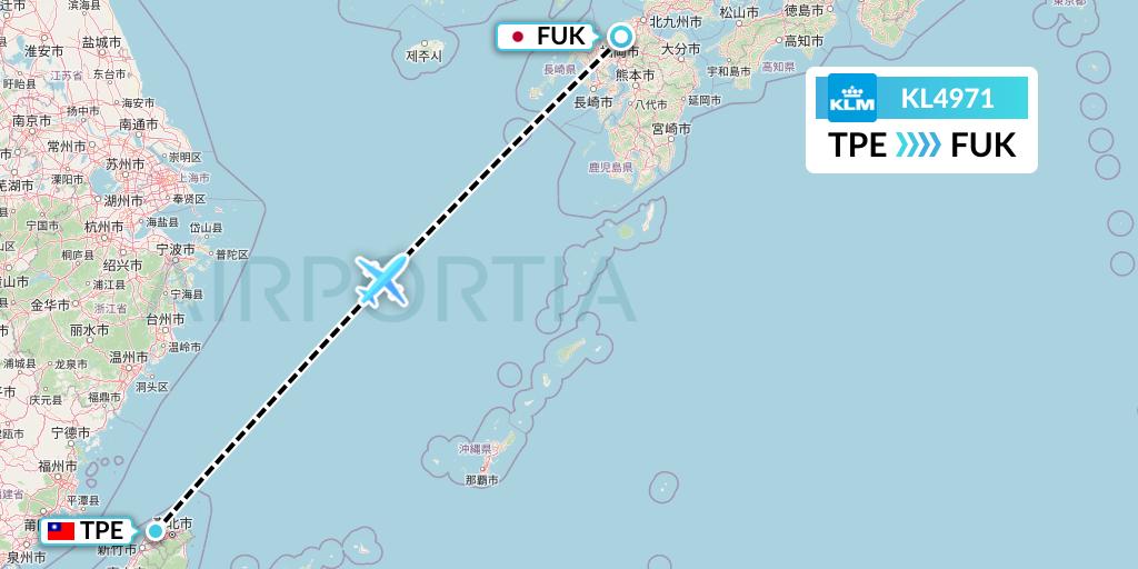 KL4971 KLM Flight Map: Taipei to Fukuoka
