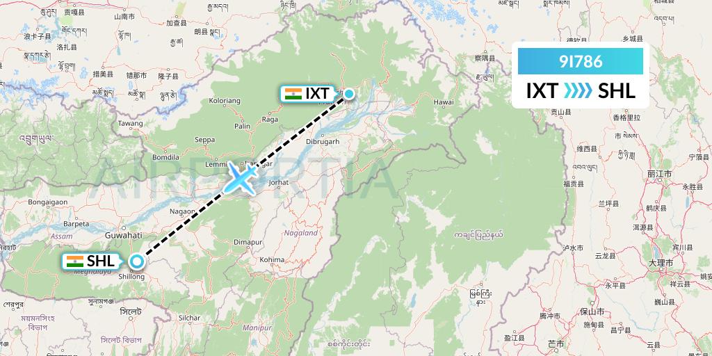 9I786 Air India Regional Flight Map: Pasighat to Shillong
