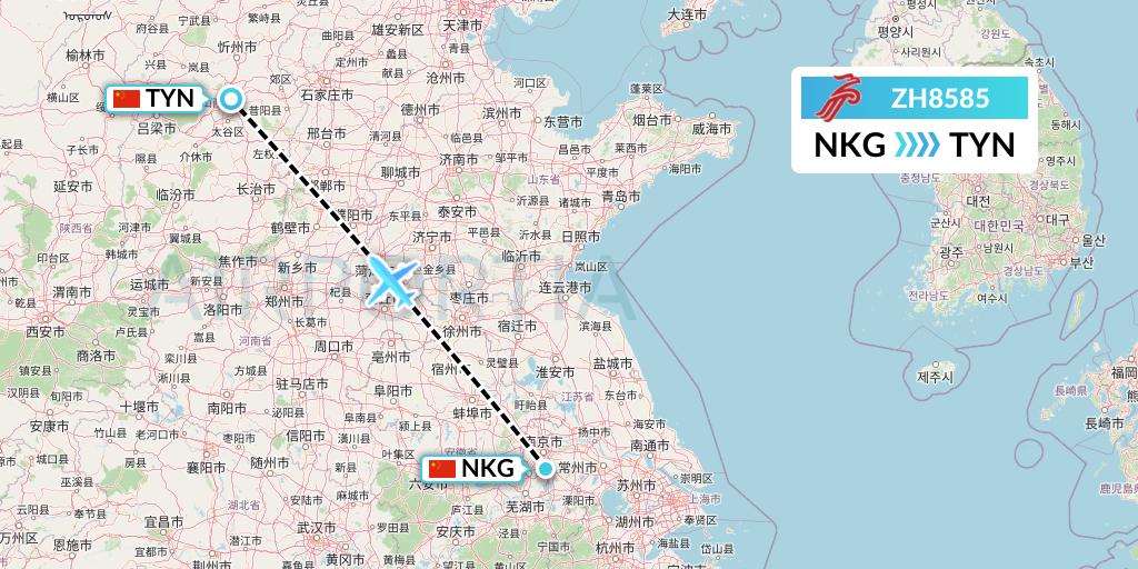 ZH8585 Shenzhen Airlines Flight Map: Nanjing to Taiyuan