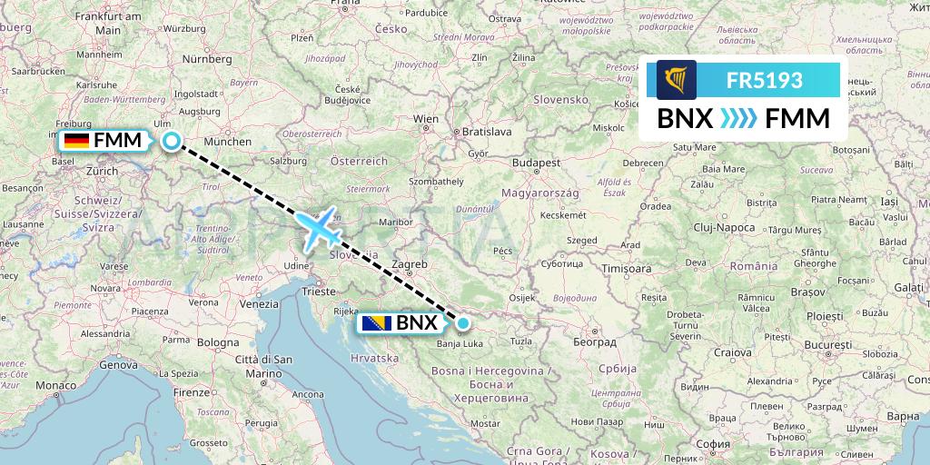 FR5193 Ryanair Flight Map: Banja Luka to Memmingen