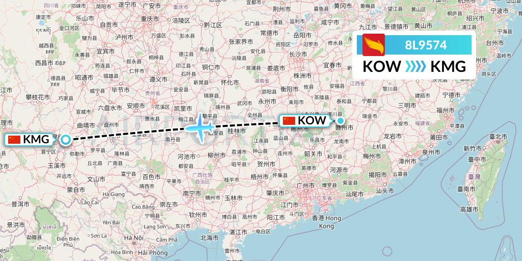 8L9574 Lucky Air Flight Map: Ganzhou to Kunming