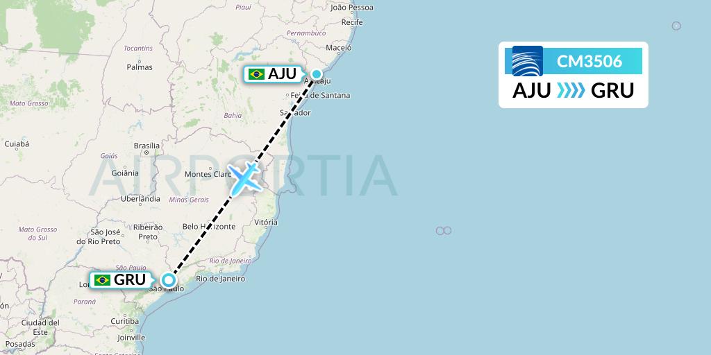 CM3506 Copa Airlines Flight Map: Aracaju to Sao Paulo