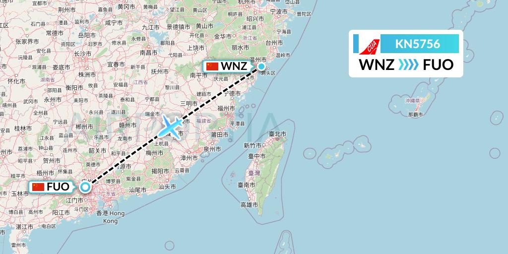 KN5756 China United Airlines Flight Map: Wenzhou to Foshan