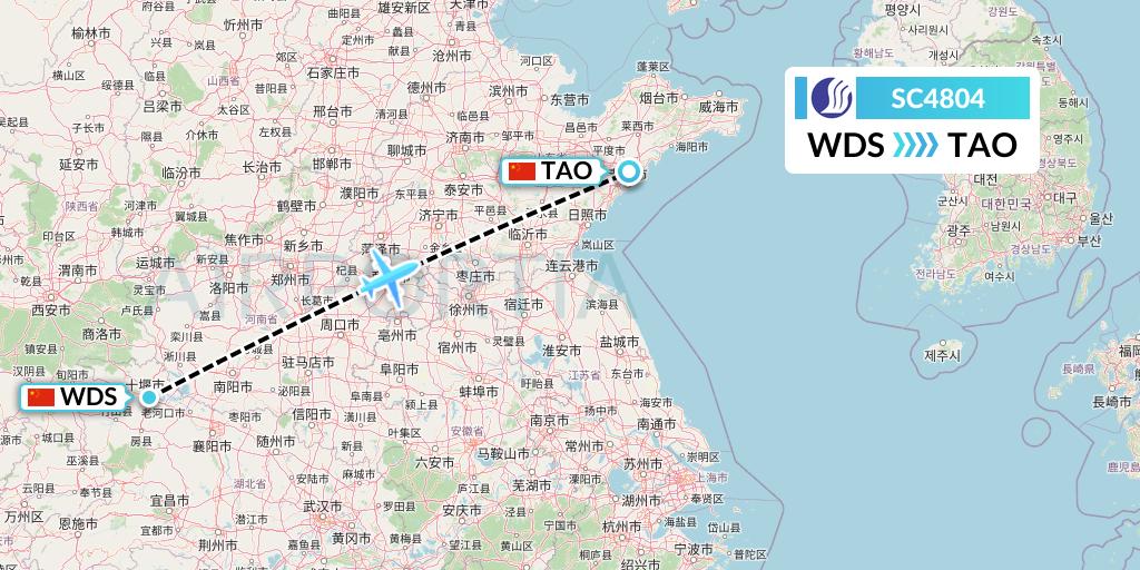 SC4804 Shandong Airlines Flight Map: Shiyan to Qingdao