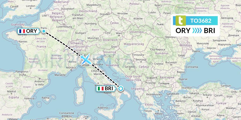 TO3682 Transavia France Flight Map: Paris to Bari