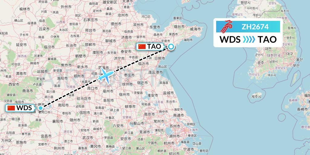 ZH2674 Shenzhen Airlines Flight Map: Shiyan to Qingdao