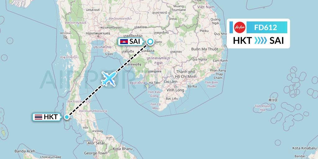 FD612 Thai AirAsia Flight Map: Phuket to Siem Reap