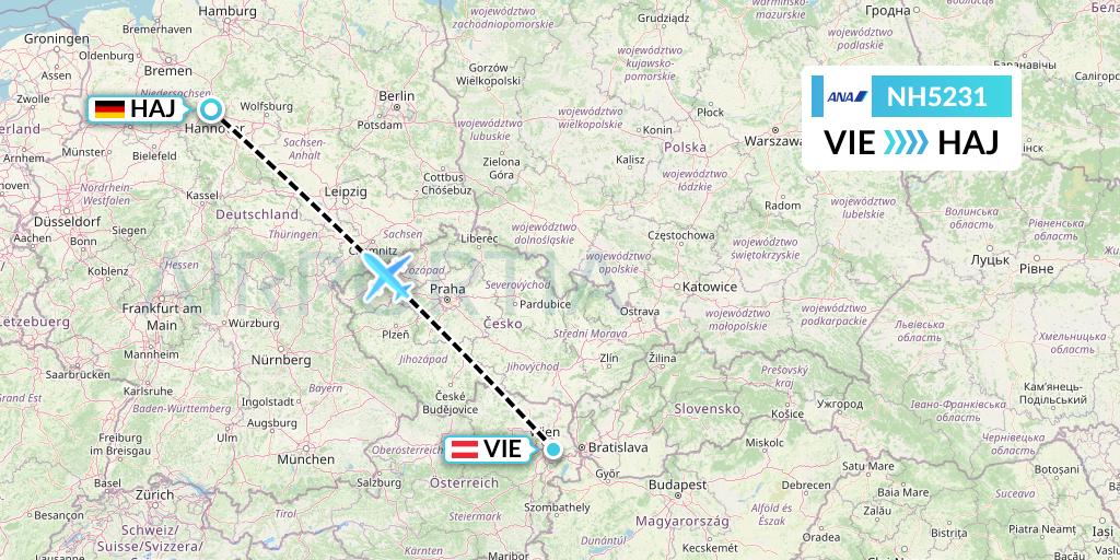 NH5231 All Nippon Airways Flight Map: Vienna to Hannover