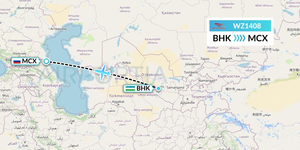 WZ1408 Red Wings Flight Map: Bukhara to Makhachkala