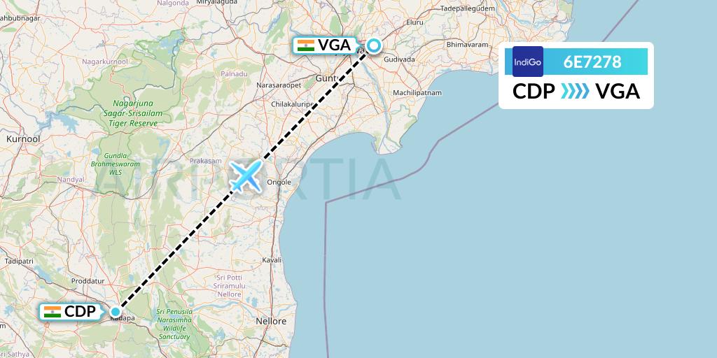 6E7278 IndiGo Airlines Flight Map: India to Vijayawada