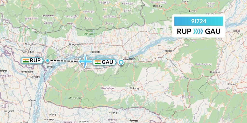 9I724 Air India Regional Flight Map: India to Guwahati