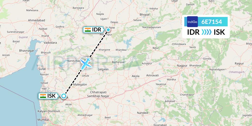6E7154 IndiGo Airlines Flight Map: Indore to Nashik