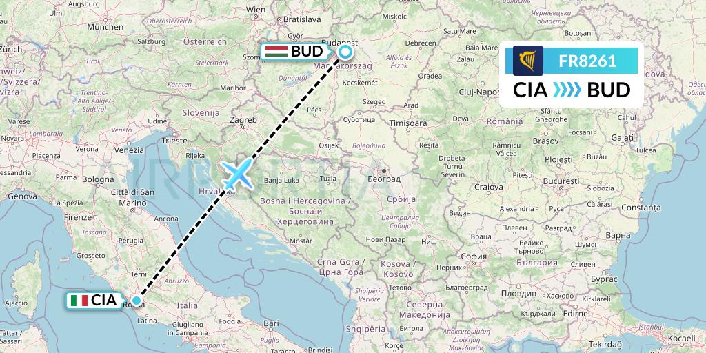 FR8261 Ryanair Flight Map: Rome to Budapest