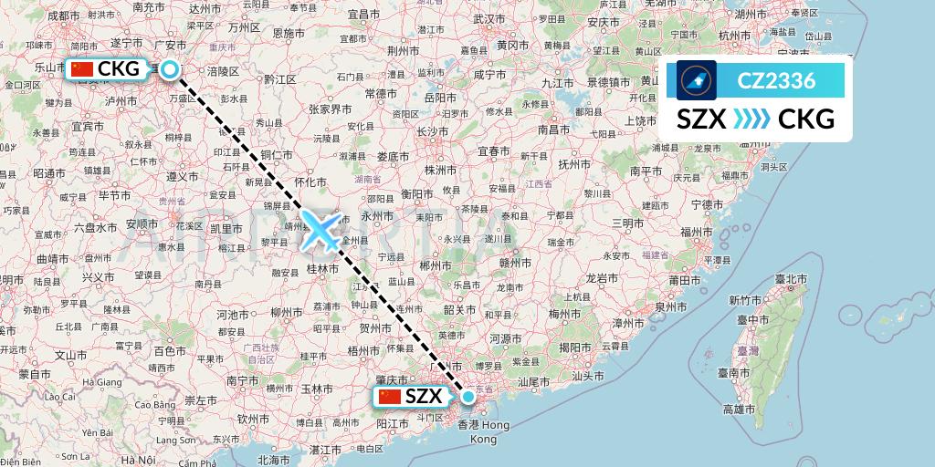 CZ2336 China Southern Airlines Flight Map: Shenzhen to Chongqing
