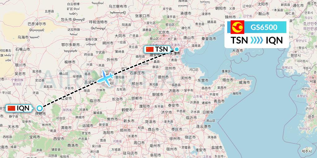 GS6500 Tianjin Airlines Flight Map: Tianjin to Qingyang