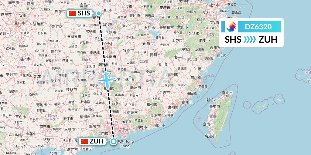 DZ6320 Donghai Airlines Flight Map: Shashi to Zhuhai
