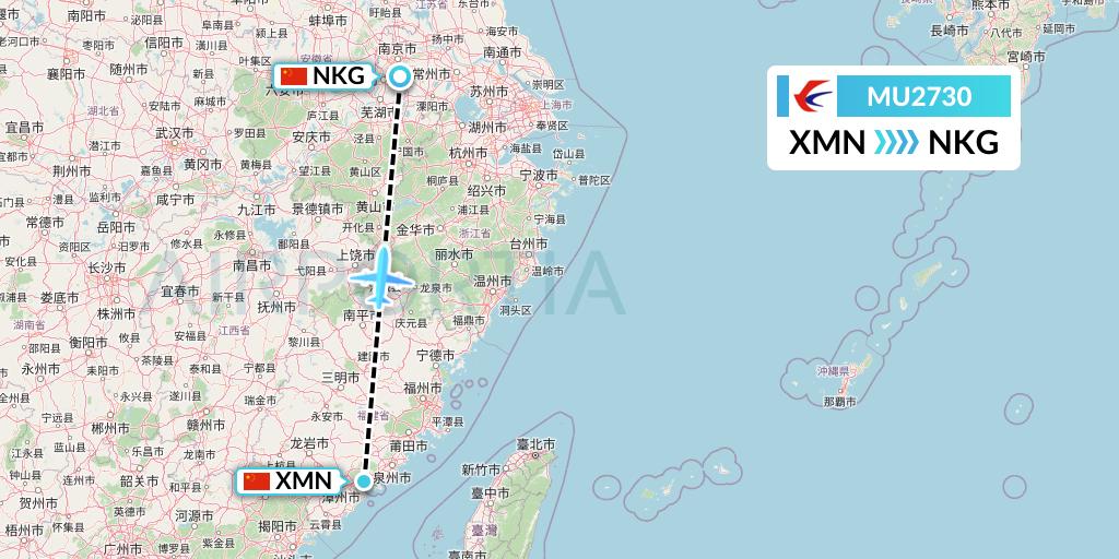 MU2730 China Eastern Airlines Flight Map: Xiamen to Nanjing