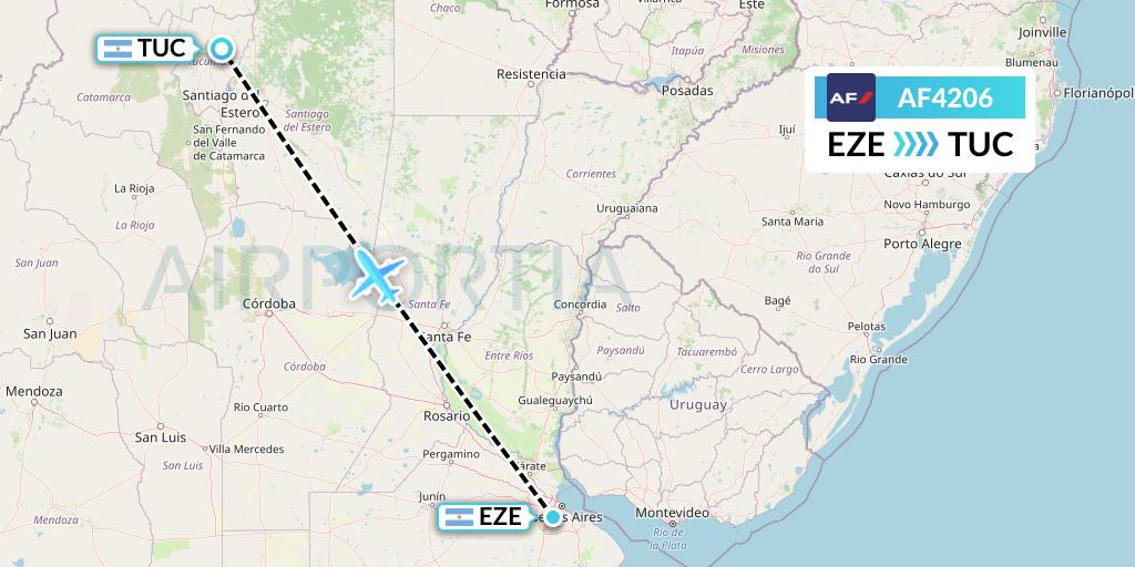 AF4206 Air France Flight Map: Buenos Aires to Tucuman
