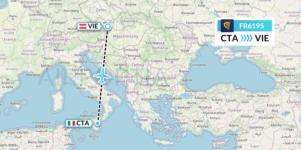 FR6195 Ryanair Flight Map: Catania to Vienna