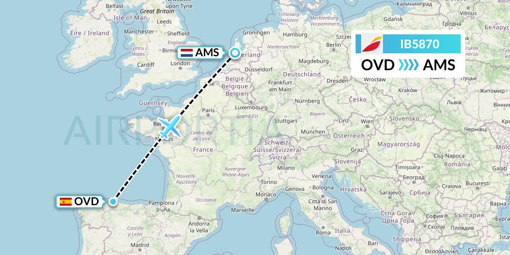 IB5870 Iberia Flight Map: Asturias to Amsterdam