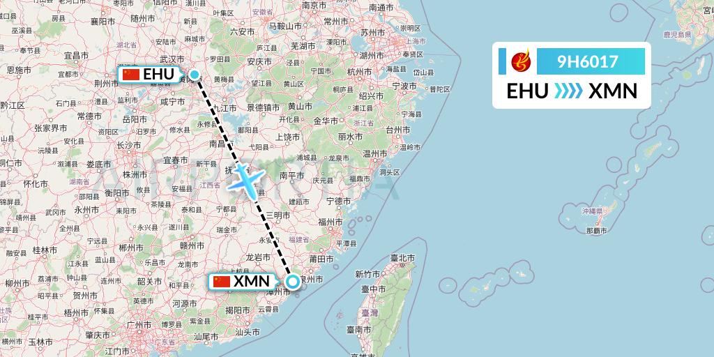 9H6017 Air Changan Flight Map: Wuhan to Xiamen