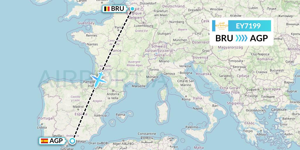 EY7199 Etihad Airways Flight Map: Brussels to Malaga