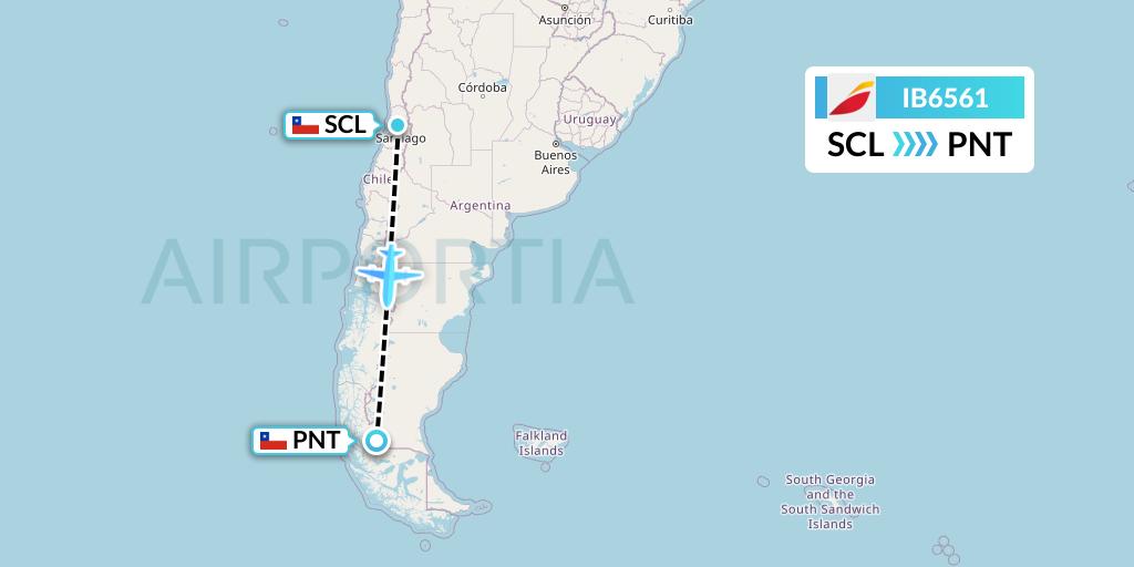 IB6561 Iberia Flight Map: Santiago to Puerto Natales